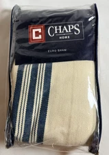 One Ralph Lauren Chaps MONTAUK Euro Pillow Sham, Woven Cream w/ Blue Stripe NEW