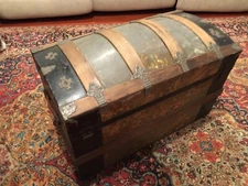 1880 Antique Wooden/Tin Dome Top Trunk / Chest with Original Inserts.