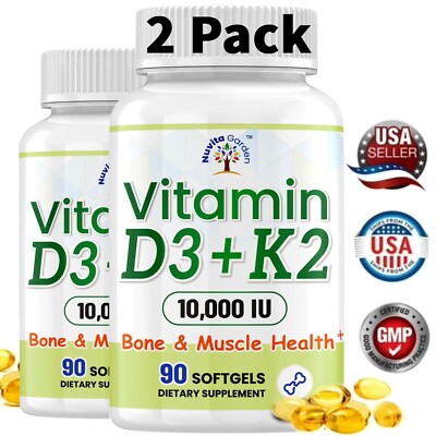 Vitamin D3 10000 iu + K2 (MK-7) 200 mcg,180 Softgels,180 Days Supply