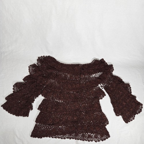 Y2K ARIA vintage. Top tunica semi trasparente all'uncinetto marrone grunge A Steampunk taglia XL - Foto 12 di 22
