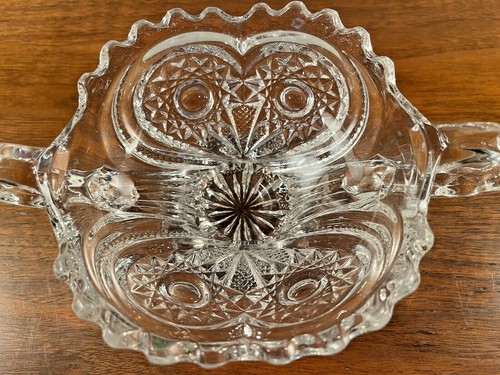 Vintage Clear Cut Crystal Glass Double Handles 8" x 3 1/2" Condiment Serve Dish - Picture 4 of 8
