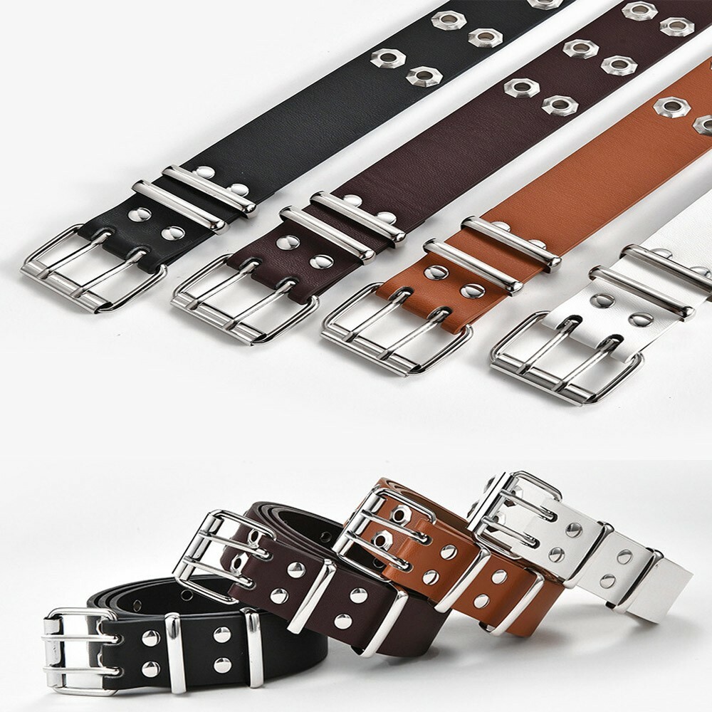 Women Metal Buckle Waistband Faux Leather Punk Style Hollow 