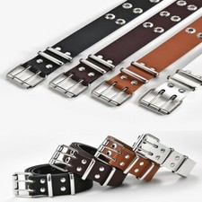 Women Metal Buckle Waistband Faux Leather Punk Style Hollow Adjuatable Belt