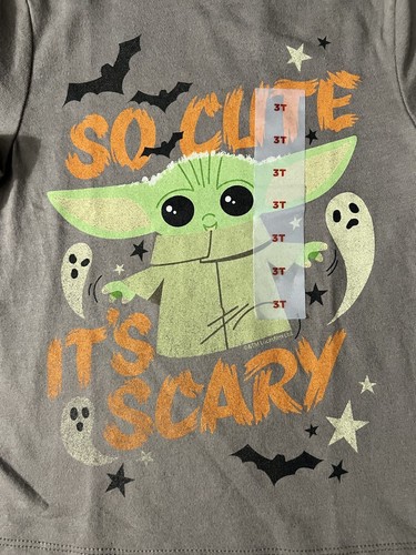 Old Navy Kid's 3T Star Wars Shirt Baby Yoda Halloween Gray Brown Short Sl. NWT - Picture 6 of 13
