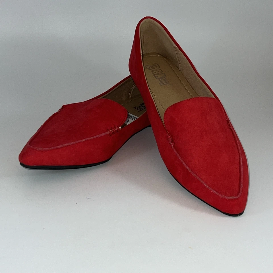 BRASH  Ballet FLATS Shoes Cherry RED Pointy Toe Faux Suede Fabric Sz 8.5 - Image 4 of 4