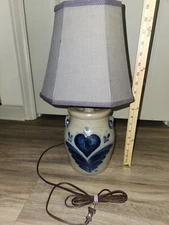 Vintage 1987 Rowe Pottery Works Heart Print Stoneware Large Lamp 