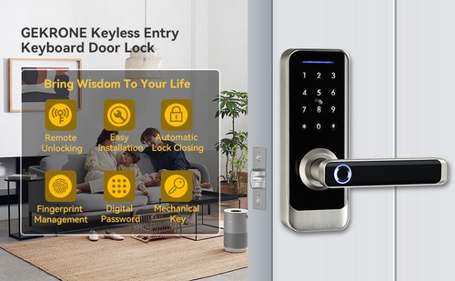 Smart Front Door Lock Lever Handle Keyless Entry Keypad Fingerprint APP Control - Picture 10 of 14