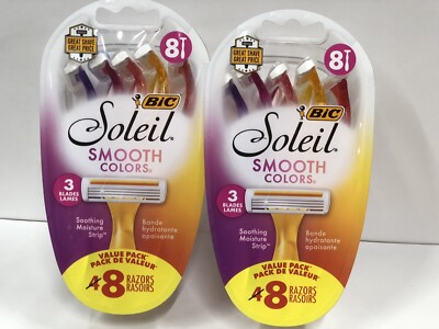 Lot Of 2 BIC Soleil Color Collection 8 Count Each Smoother Shave FREE SHIP