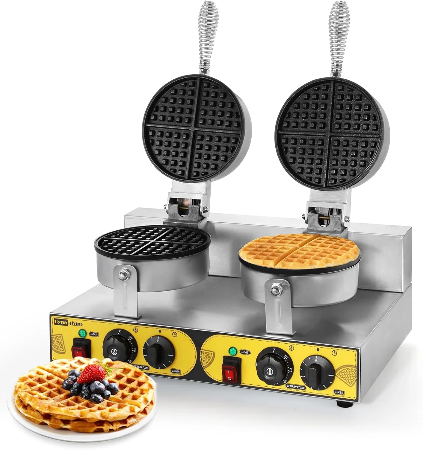 Double Head Commercial Waffle Maker 2400W Non-Stick Stainless Steel Machine