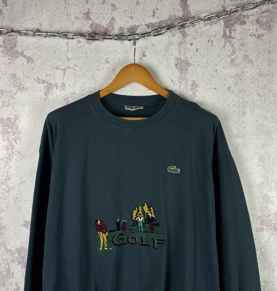 【vintage】LACOSTE スウェット XL アメリカ製 80-90s Vintage 90-s LACOSTE gray 1/4 zip mock neck fleece metal
