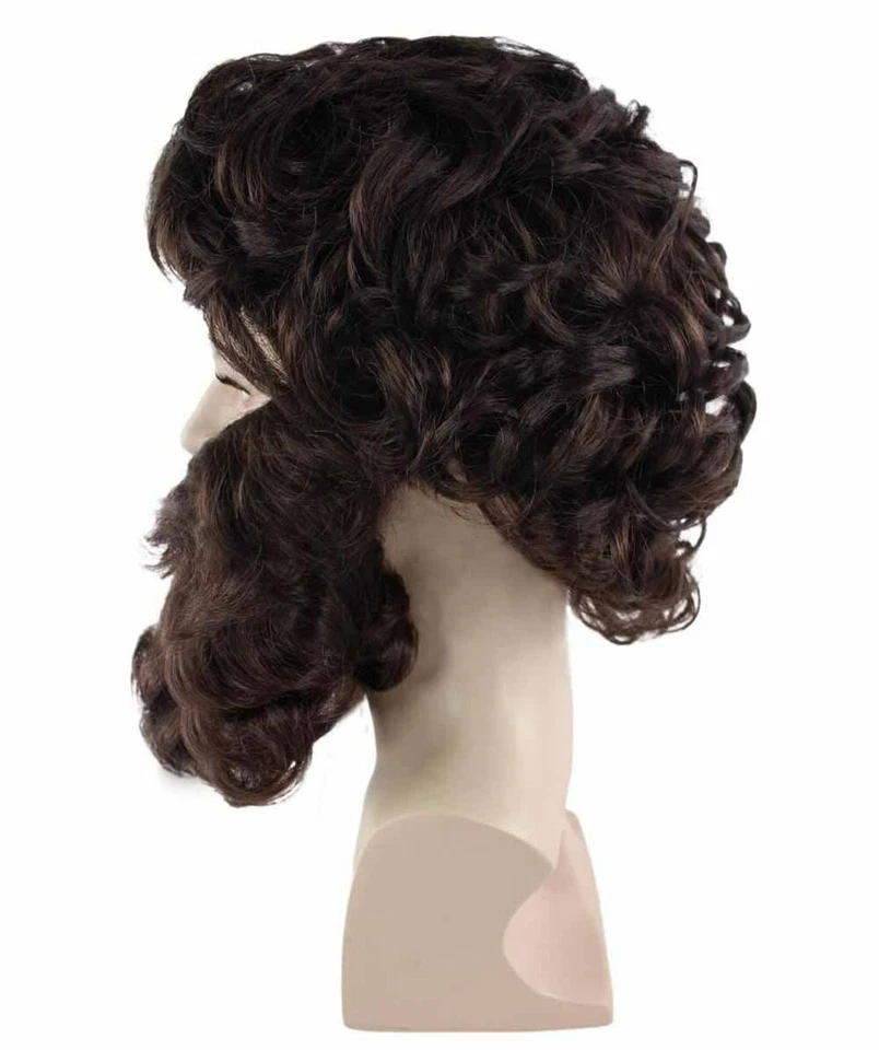 Conjunto de Peluca y Barba Rizada Pirata Marrón Juegos con disfraces Fiesta Disfraz Vestido Elegante HM-297A Foto 3 de 4