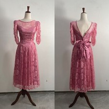 80's Lace Prom Dress Elegant Pink Lace Dress 5/6 Pretty in Pink