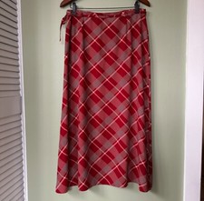 VTG Y2K Red Plaid Tartan Midi Skirt White Black Preppy Size 12 Petite