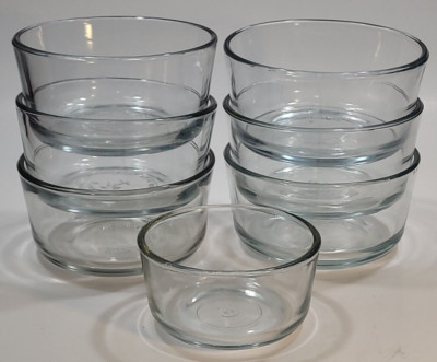 Anchor Hocking Lot 6 Two Cup + 1 One Cup Clear Glass Bowls Straight Sides