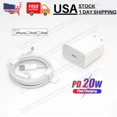 For iPhone 15 14 13 12 11 Pro Max iPad New 20W PD Fast Charger Cube USB C Cable