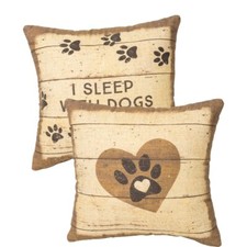 NEW 12" Pillow "I Sleep With Dogs" Heart, Dog Paw Print Decor Throw/Couch/Bed