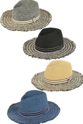 C.C Exclusive Women's Fashion Paper Solid Color Frayed Edge Panama Sun Hat