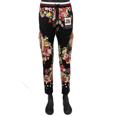 DOLCE & GABBANA x DJ Khaled Löwen Blumen Print Jogger Hose Schwarz Rot 11364