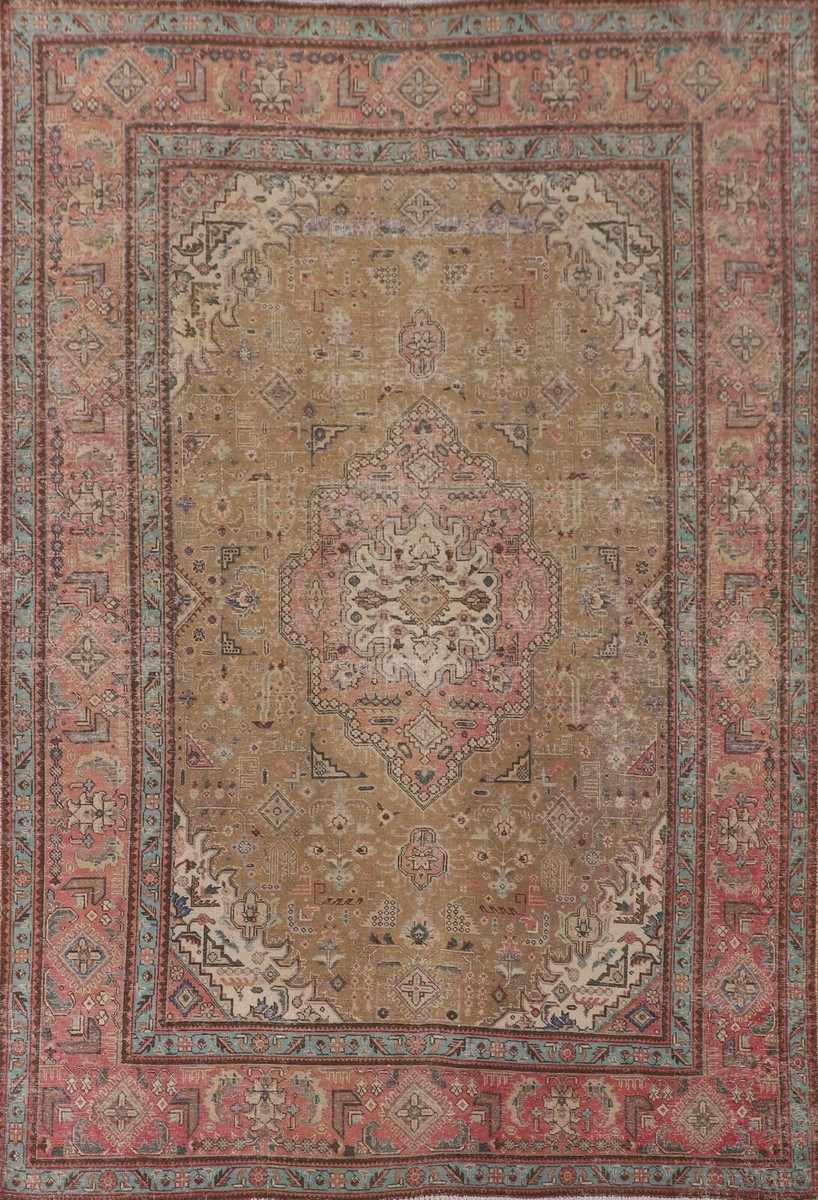 Vintage Distressed 8x11 Traditional Muted Rug Wool Hand-knotted