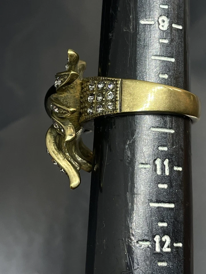 Heidi Daus Signed “Art In Bloom" Bronze Tone Crystals Faux Pearl Flower 10 Ring - Image 4 of 4