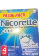 1 Nicorette Nicotine Gum, Stop Smoking Aid, 4 mg, White Ice Mint Flavor, 160 CT