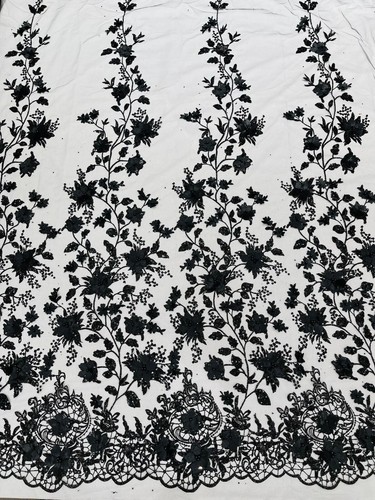 Princess 3d floral design embroider beaded with pearls on a mesh (by the yard) - Picture 5 of 87