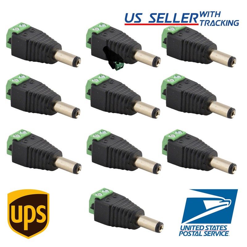 Fast Wire 10 X Male DC Power Adapter Plug 5.5 x 2.1 mm LED Strip Light CCTV