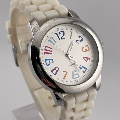 Colorful Womens Watch 39mm Case White Resin Band Quartz Analog Three Hands