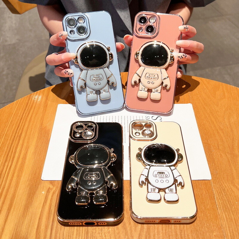 For iPhone 16 Pro Max 15 14 13 12 11 Astronaut Stand Soft Case Shockproof Cover
