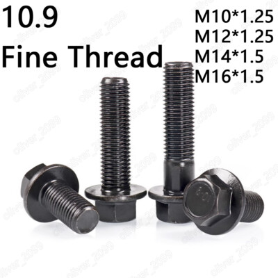 #ad #ad Black 10.9 Steel Fine Thread Hexagon Flange Head Bolt Screws M10 M12 M14 M16 M20 $35.96