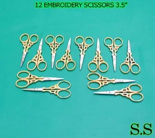 12 EMBROIDERY SCISSORS 3.5" GOLD PLATED SEWING CRAFT 