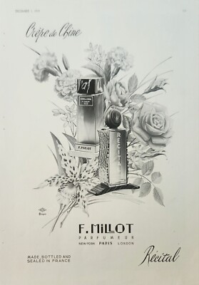 1939 F Millot parfumeur bottled and sealed in France Vintage Ad Crepe de chine