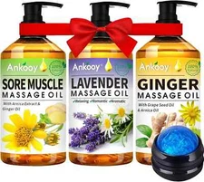 3 Pack Massage Oil - Arnica Oil, Lavender Oil, Ginger Oil for Therapy & Spa