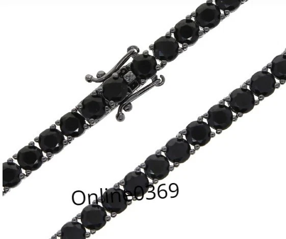 Cadena de tenis redonda de 5 mm para hombre "20" negra moissanita negra chapada en rodio plateada Foto 4 de 4