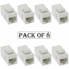 8x Cat6 RJ-45 F/F Ethernet Coupler Joiner Snap-In Jack Keystone Wall Plate White