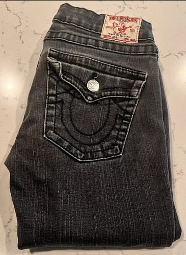Pantalones de mezclilla True Religion Julie bolsillo con solapa negros talla 30 (MH) - Imagen 6 de 9