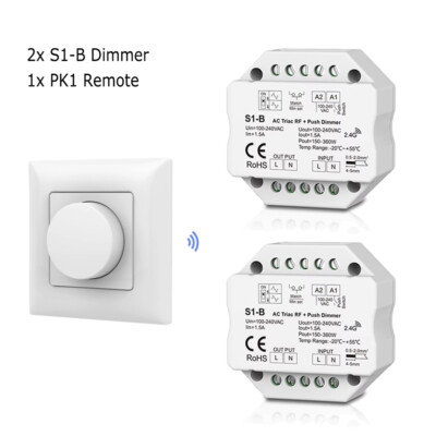 230V AC Triac LED Dimmer 360W Push Switch mit 2.4G RF Rund Dimming Fernbedienung