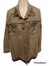 Sale Stunning Diane Gilman Grey Denim Jacket Quirky Studded Designs. Size 3xl