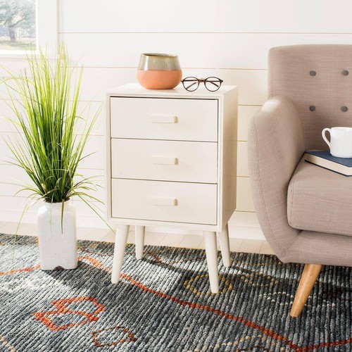 SAFAVIEH End Table Transitional Pomona Rustic White 3-Drawer Simple + Sleek - Picture 9 of 9