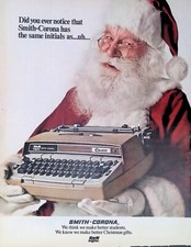 Vintage Print Ad 1970's Christmas Santa Claus Gift Smith Corona Typewriter SCM