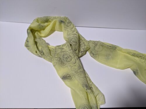 Women's Silky Soft Scarf Yellow with Black BoHo Design - Picture 4 of 6