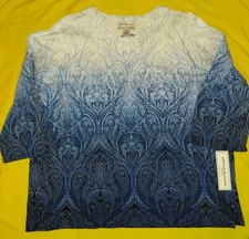 ALFRED DUNNER WOMENS TOPS 1X WHITE/ BLUE COLOR NEW