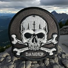 Skull and Cross Bones Iron on Patch/ Danger Patch/ Cross Bones 3.25" X 3.25"