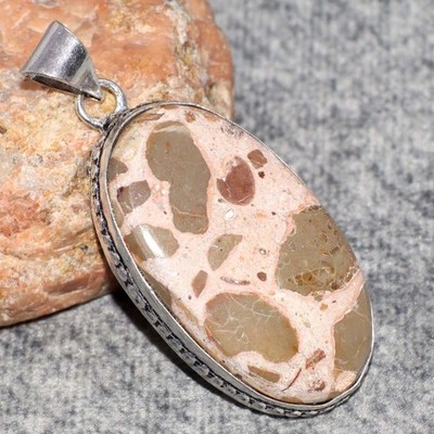 Asteroid Jasper 925 Silver Plated Gemstone Handmade Pendant 2.1'' MJ