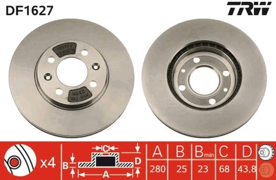 2x TRW Bremsscheibe DF1627 für SAAB 9000 14,9 Turbo Aero CDE Eco Power CSE