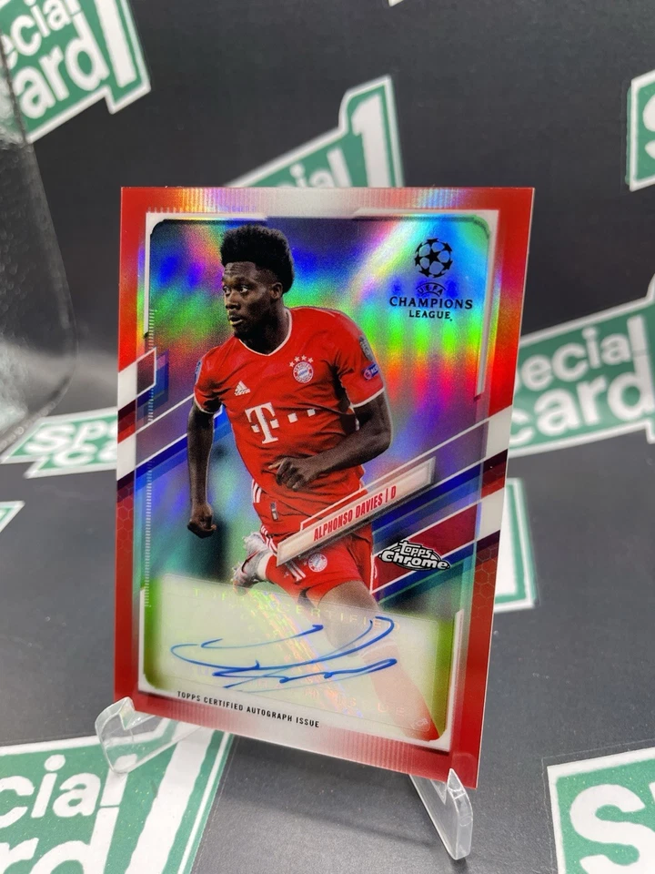 2020 Topps Chrome Red Refractor Red on Red Alphonso Davies AUTO 09/10 SSP SP - Image 2 of 4