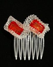 Vintage 1980s Orange Rhinestone Hair Comb Accessory