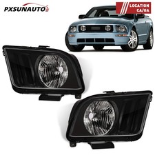 Fit For 2005-2009 Ford Mustang Headlights Clear Lens Black Housing Left+Right