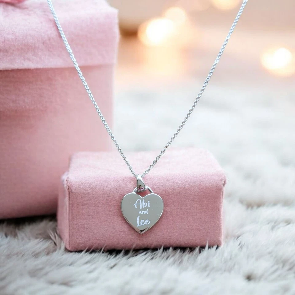 Personalised 925 Sterling Silver Heart Tag Charm Pendant Engraved Necklace Gift - Image 2 of 4