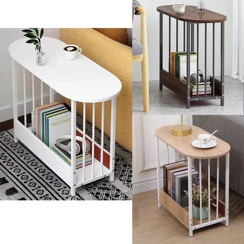 2-Tier Oval Narrow Side Table End Table with Storage for Living Room 60x29x52cm - Picture 1 of 11